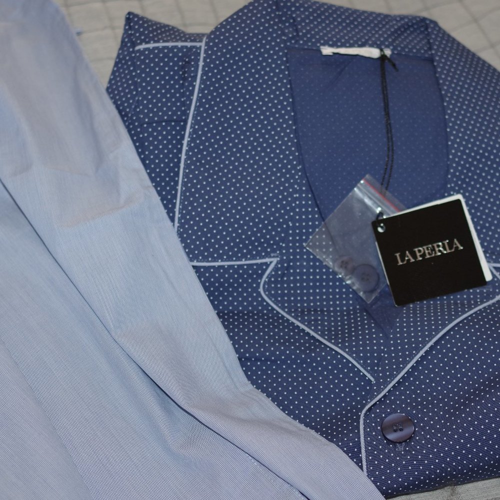 NWT La Perla Cotton polka dots pants blue pajama set  for men size: L